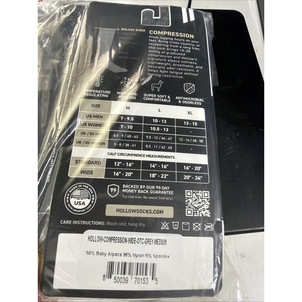 NEW Hollow Compression Alpaca Socks Black Medium WIDE Men 7-9.5 Women 7-10 - Picture 5 of 5